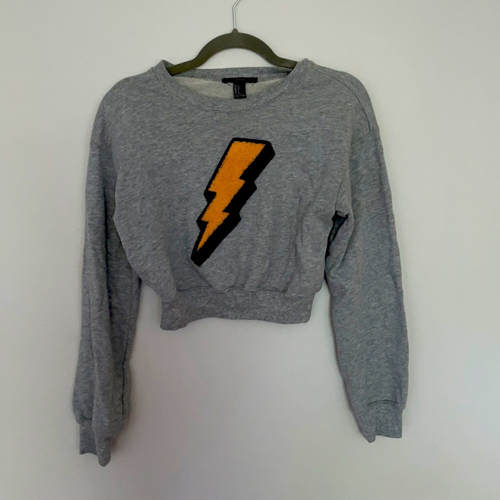 Grey crop top sweatshirt with lightening detail